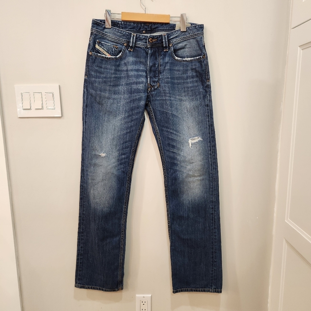 Vintage Diesel Larkee Jeans Mens 30x32 Blue Dark Wash Distressed Button Fly